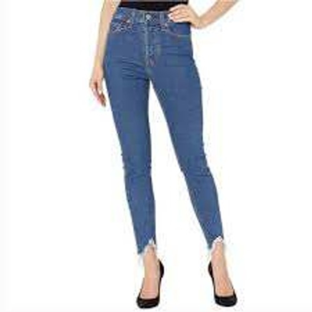 Levis 501 Skinny High Rise Blue Womens Jeans Chewed Frayed Hem W25 52305-0021
